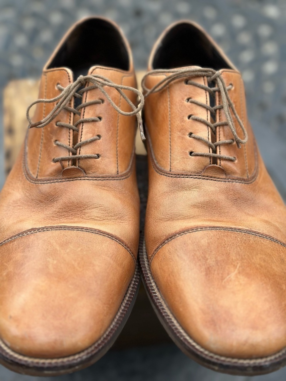 Cole Haan Cognac Leather Cap Toe Oxford Dress Shoes Men’s Lace Up - Picture 13 of 15
